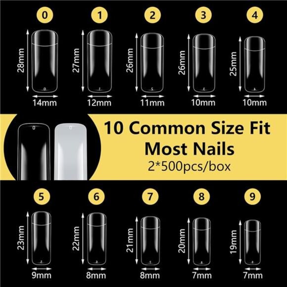 1000PCS Square Nail Tips for Acrylic Nails Professional, Fake Clear Natural - Picture 3 of 8